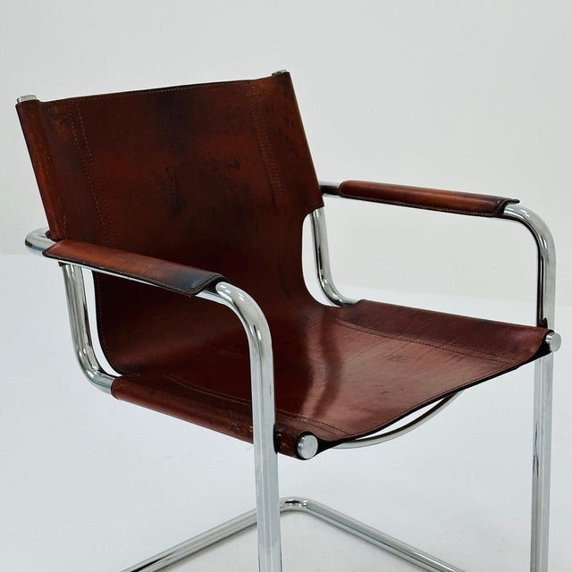 Bauhaus Italian Visitor Chair in Congac Leather by Marcel Breuer, 1980s For Sale - Image 6 of 11