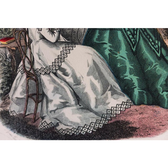 Lot of 5 Antique French Fashion Plates L La Mode Illustrée 1870s L Signed Anaïs Toudouze, Hand Colored Bustle Dresses, 9x12" Each For Sale - Image 4 of 17