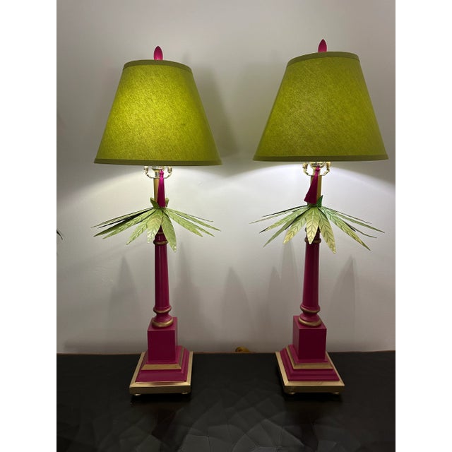 Bright Pink Vintage Palm Tree Lamps - a Pair For Sale - Image 8 of 12