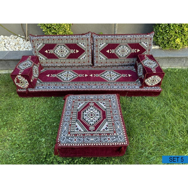 Modular Floor Sofa With Ottoman, Turkish Kilim U-Shaped Set Majlis Floor Sofa Seating For Sale - Image 16 of 18