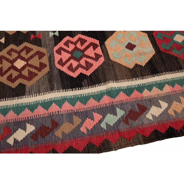 1950s Vintage Kilim Handmade Flatweave Multicolor Geometric Wool Runner 5' 2'' X 12' 7'' For Sale - Image 5 of 11