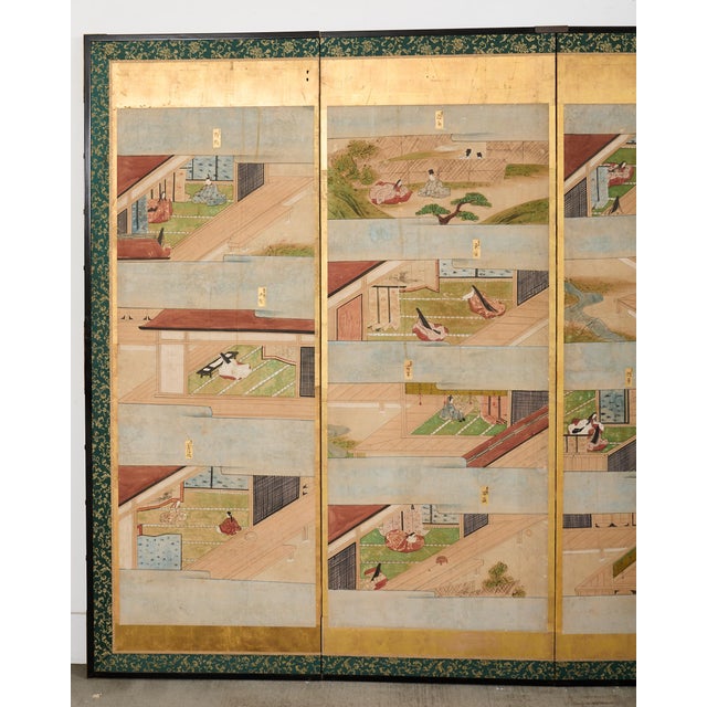 Fifty-Four Scenes from The Tale of Genji Six Panel Screens - a Pair For Sale - Image 12 of 18