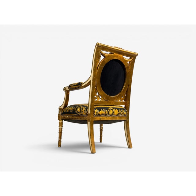 Louis Xvi, French Arm Chair, Versace Fabric, Giltwood, France, 1960s For Sale - Image 4 of 17