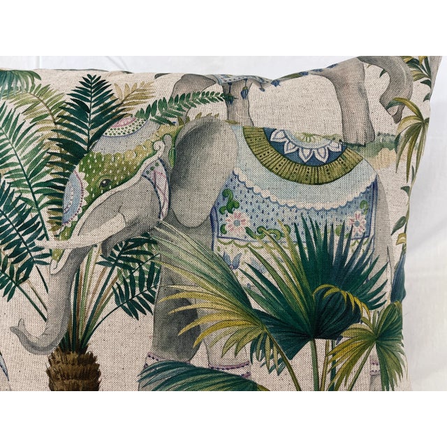 20" Square Decorative Throw Pillow With an Exotic Elephant & Palm Tree Pattern - Made in the U K For Sale - Image 12 of 12