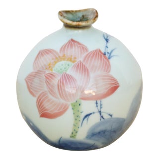 Hand-Painted Rose Motif Porcelain Vase For Sale
