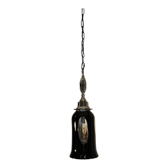 Vintage Murano Black Window Pane Art Glass Chrome Pendant Light For Sale
