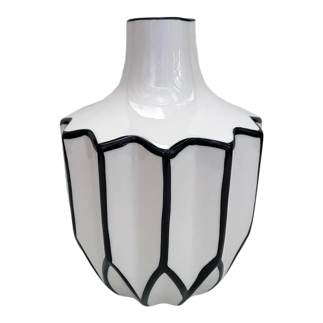 Vintage Torre & Tagus Graphic Black & White Vase For Sale
