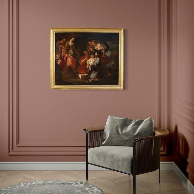 Italian Artist, Moses Saved from the Waters, 670, Oil on Canvas For Sale - Image 8 of 13