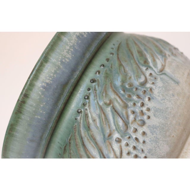 Petite Vintage Green and Blue Incised Ceramic Planter Vase by Deanna Nichols For Sale - Image 9 of 18