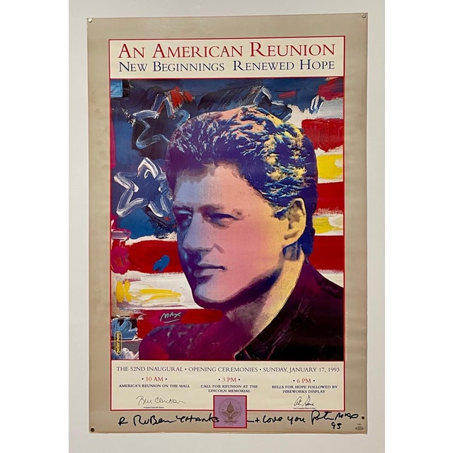 Printmaking Materials Peter Max, Vintage Poster President Bill Clinton Pop Art Hand Signed Peter Max Lithograph, 1993 For Sale - Image 7 of 7