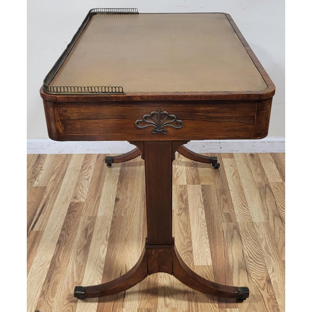 Wood 19th C English Regency Rosewood Leather Top & Bronze Gallery Lady's Writing Desk For Sale - Image 7 of 18