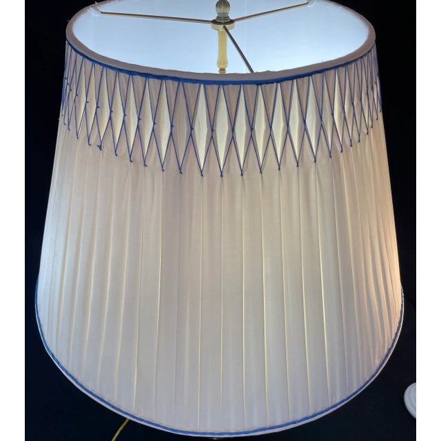 Green Ceramic Table Lamp, Pleated Silk Shade For Sale - Image 8 of 9