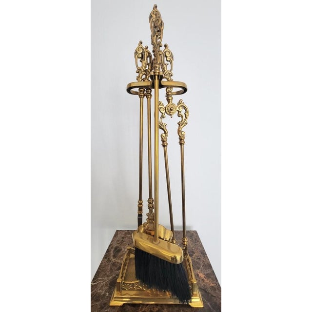 Brass Italian Die-Cast Brass 5-Piece Fireplace Tool Set For Sale - Image 8 of 12