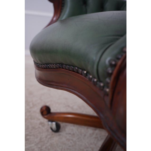 Carved Mahogany Frame Green Leather Office Desk Chair For Sale - Image 14 of 18