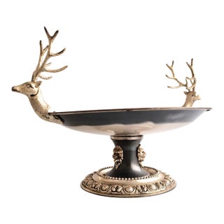 Silver Centerpiece With Deer Handles From the 1960s For Sale