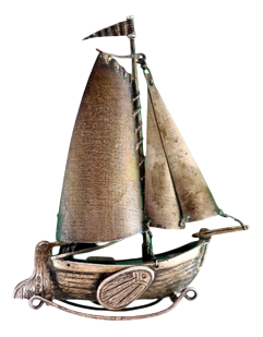 Silver Sailboat with Three Articulated Sails