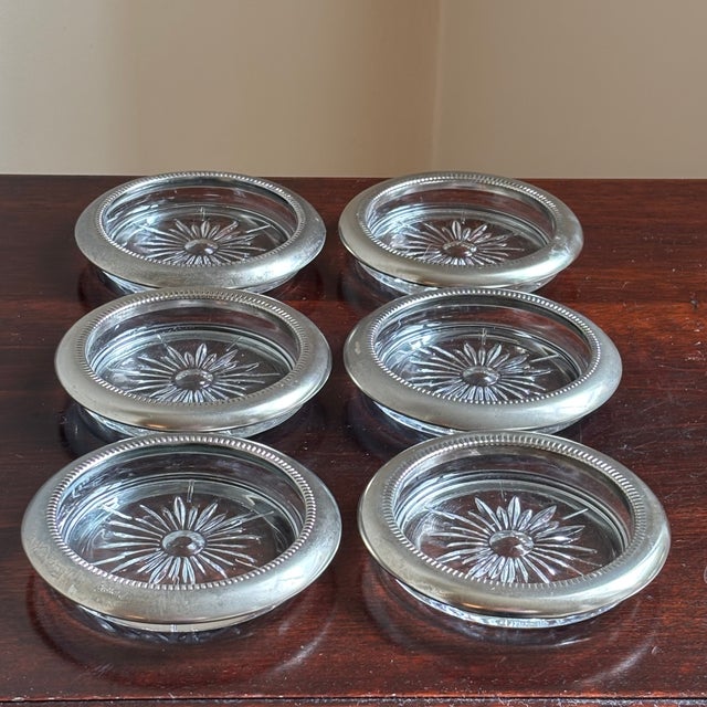 1970s Italian Silverplate & Crystal Starburst Coasters — Set of 6 For Sale - Image 10 of 12