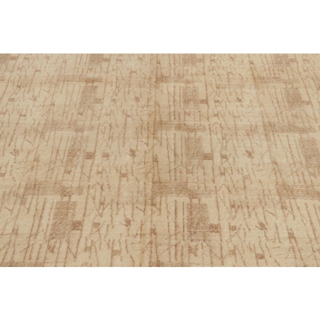 1960s Distressed Art Deco Rug in All Over Beige-Brown Geometric Pattern For Sale In New York - Image 6 of 8