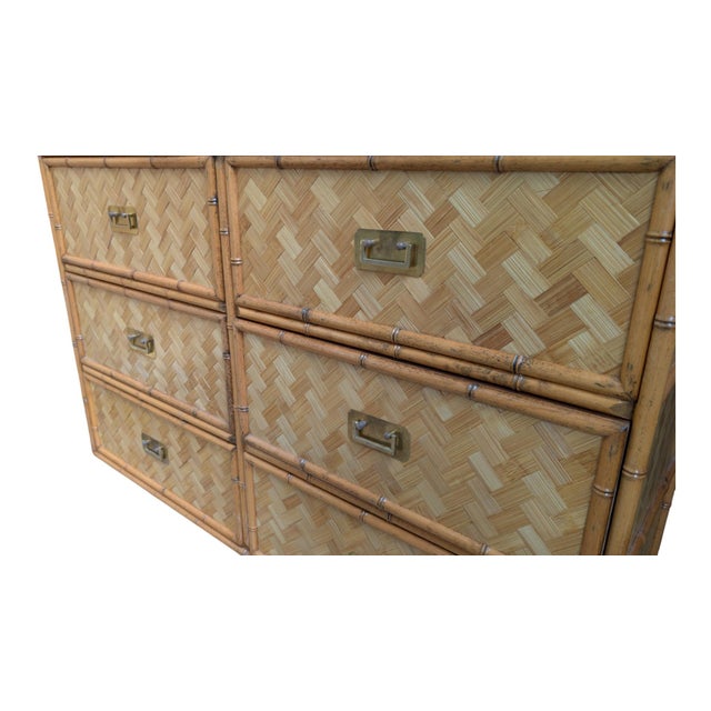 Dixie Vintage Faux Bamboo 6-Drawer Dresser With Herringbone Parquet Rattan Fronts, in the Style of Dixie For Sale - Image 4 of 12