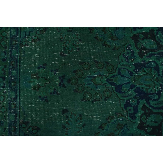Mashad Rug 9’8” X 12’5” Green Wool Vintage Overdyed Hand-Knotted Carpet For Sale In Philadelphia - Image 6 of 15
