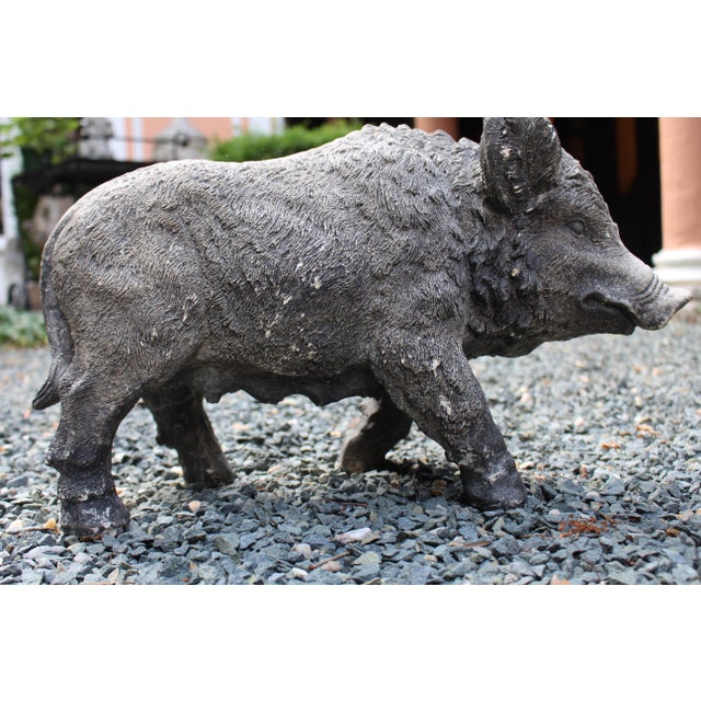 Stone Mid-20th Century English Cast Stone Razorback Boar Garden Figure For Sale - Image 7 of 7