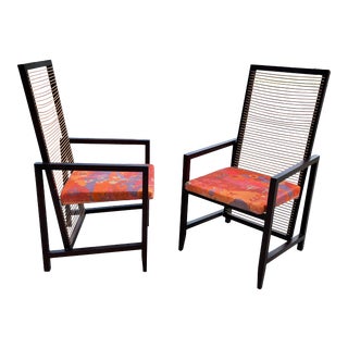 Postmodern Pierantonio Bonacina Wood Frame Arm Club Chairs Upholstered in Jack Lenor Larsen Fabric For Sale