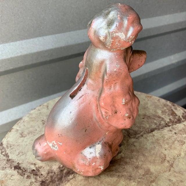 Mid-Century Pink Chalkware Dog Coin Bank For Sale - Image 4 of 9