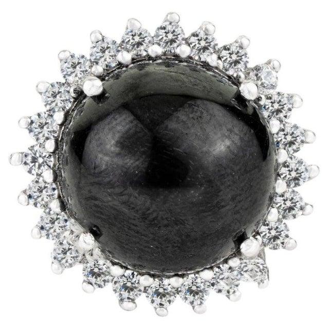 11.55 Carat Black Star & Zircon Halo Statement Ring in 925 Silver Size 8.5 For Sale - Image 9 of 13