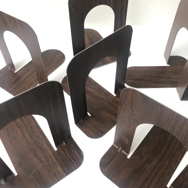 Faux Wood Grain Metal Bookends - Set of 2 For Sale - Image 12 of 13