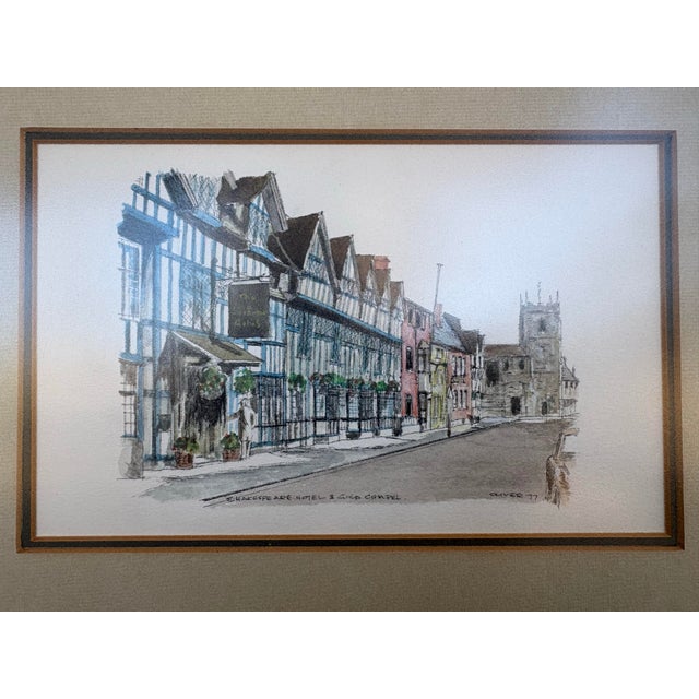 Traditional Vintage 1977 English Street Scene Watercolor of Shakespeare Hotel & Guild Chapel For Sale - Image 3 of 7