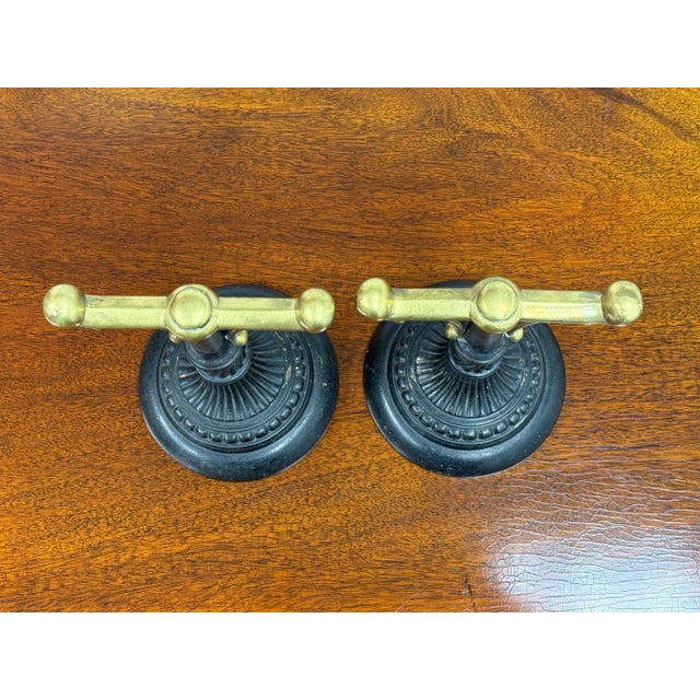 Early 20th Century Antique Heavy Casted Iron + Brass Fire Dogs, Pair For Sale - Image 5 of 12