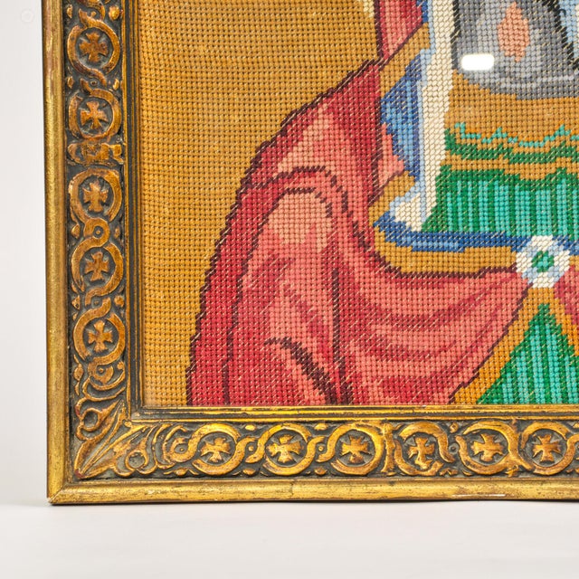 Vintage Framed Needlepoint Icon Virgin Mary Greece For Sale - Image 12 of 13
