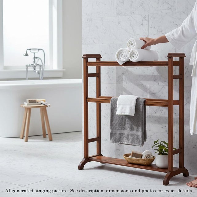 This charming early 20th-century mahogany towel rail stand displays attractive age, colour, and patina. A rare decorative...