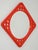 Scandinavian mirror in red plastic with a perforated geometric frame, produced by Makiesen Kuvastin Oy. Graphic design...