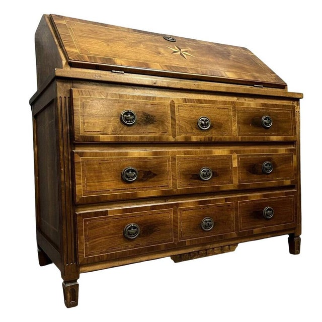 Louis XVI Walnut Burnt Commode with Marquet Decoration For Sale - Image 5 of 6