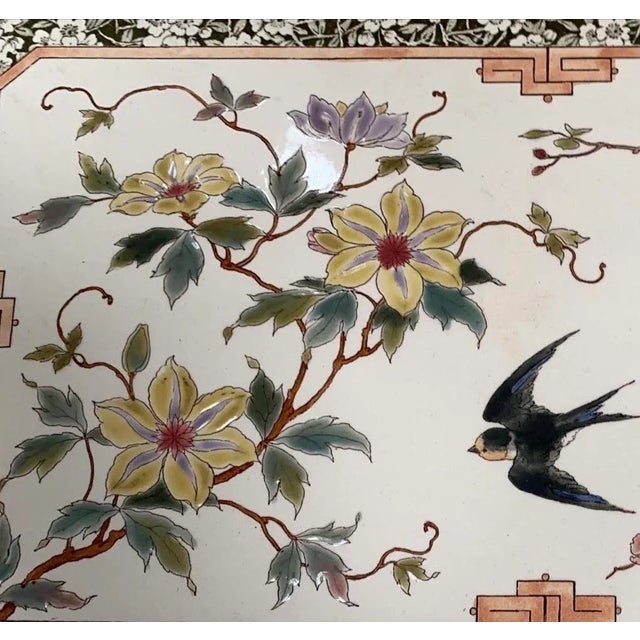 Large 19th Century Ceramic Plaque With Birds & Flowers For Sale In Austin - Image 6 of 10