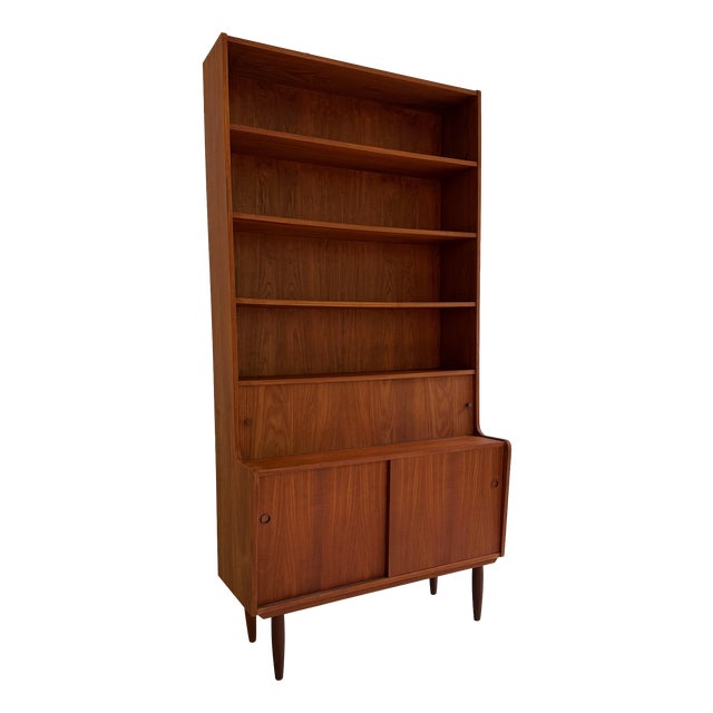 Teak Bookcase with Sliding Doors, Denmark For Sale