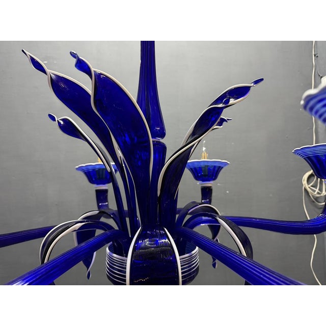 Blue Vintage Blue and White Murano Chandelier, Italy, 1980s For Sale - Image 8 of 15