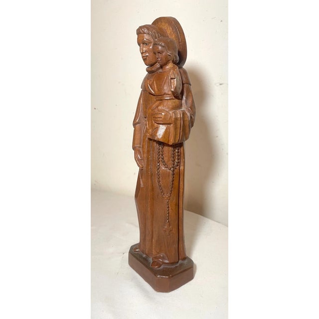 Brown Vintage Hand Carved Wood Religious Saint Joseph Baby Jesus Sculpture Statue For Sale - Image 8 of 12