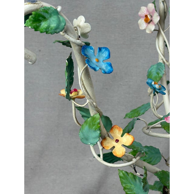 Metal Mid 20th Century French Flora Tole Table With Hand-Painted Details For Sale - Image 7 of 10