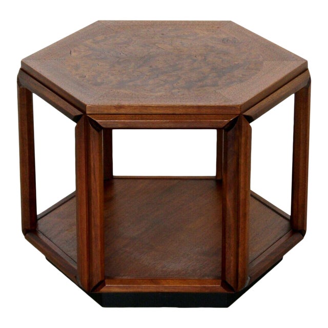 Mid Century Modern Brown Saltman Small Hexagon Side End Table Walnut