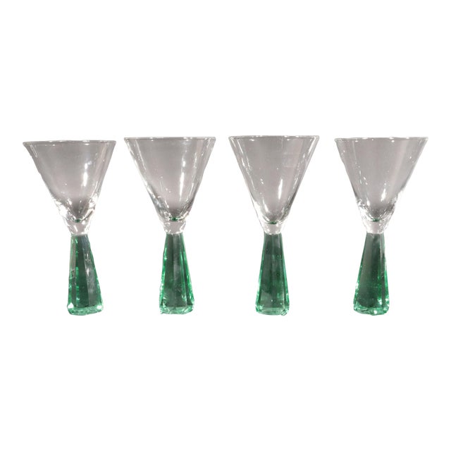 Vintage Post-Modern Green Glass Martini Glasses For Sale