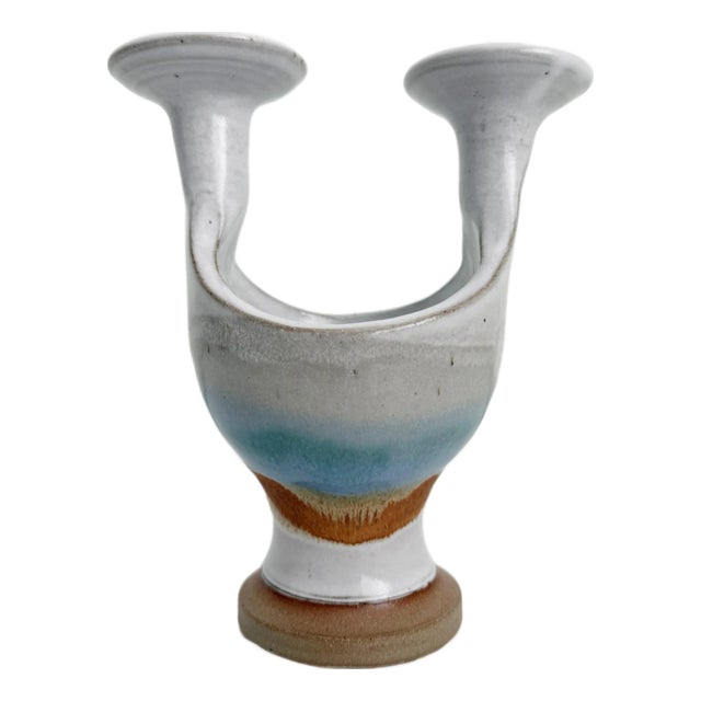 1970s Ceramic Candle Holder Vase, Signed For Sale