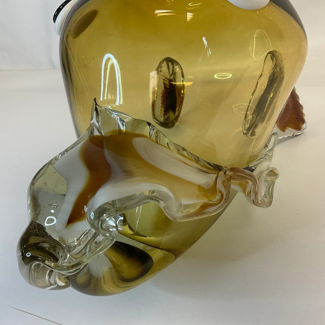 1980s Vintage Italian Boho Chic Handblown Amber Glass Large Scale Fish Sculptural Vase. For Sale - Image 10 of 11