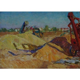 Ukrainian Socialist Realism Oil Painting, Harvestwheat Field, 1970s 50-70 For Sale