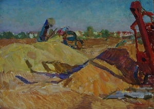 Ukrainian Socialist Realism Oil Painting, Harvestwheat Field, 1970s 50-70