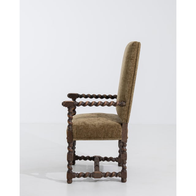 19th Century Louis XIII Style Wooden Throne Chair with Upholstery Mustard For Sale - Image 9 of 15