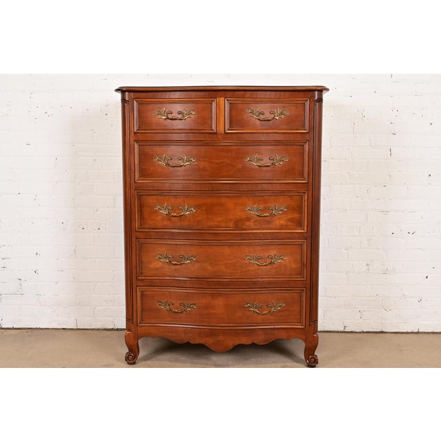1980s Kindel Furniture French Provincial Louis XV Carved Cherry Wood Highboy Dresser For Sale - Image 13 of 13