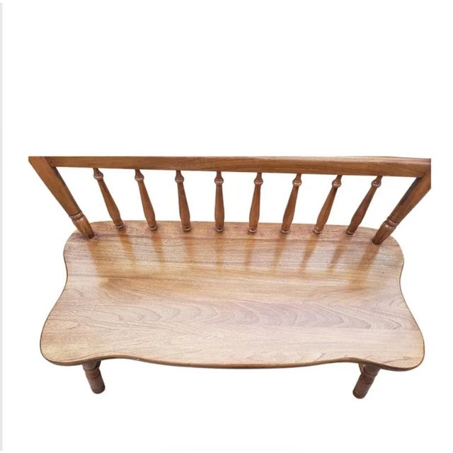 Brown Solid Red Oak Farm House Style Two-Seat Bench Settee, Circa 1970s For Sale - Image 8 of 12