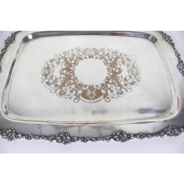 Small Silver Plated Tray, Raised Floral Edge Embossed Detail, Vintage For Sale - Image 6 of 12